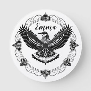 Vogel im Mandala Round Clock