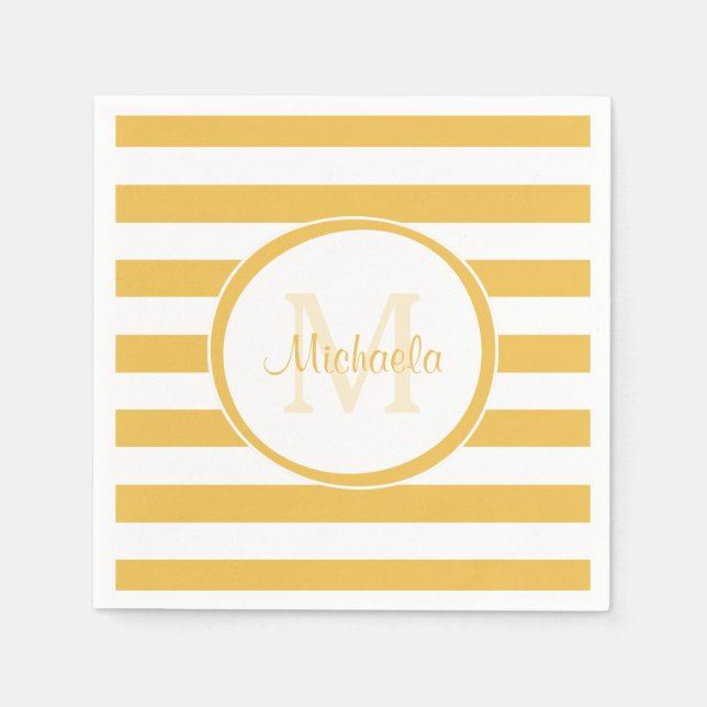 Vogue Bright Yellow Rugby Stripes and Party Name Napkin (Front)