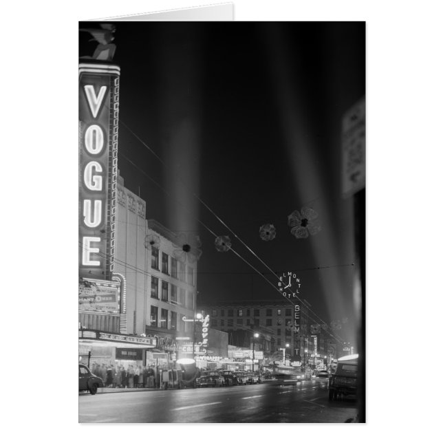 Vogue Theatre at night with spotlights (Front)