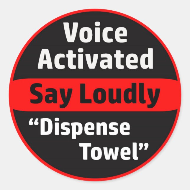 Voice Activated Paper Towel Dispenser Classic Round Sticker (Front)