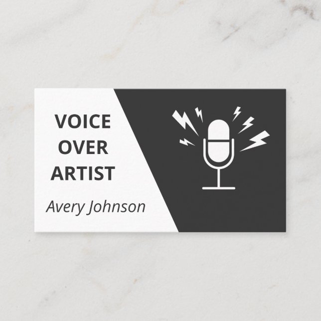 Voice Over Artist Black White & Grey Classic Basic Business Card (Front)