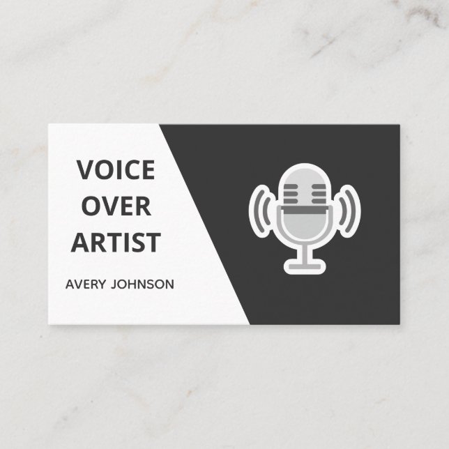 Voice Over Artist Black White & Grey Classic Clean Business Card (Front)