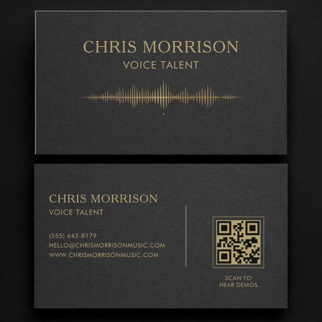 Voice Talent Black Gold QR Code Business Card (Creator Uploaded)