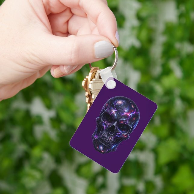Void‑Carved Cosmic Skull Key Ring (Hand)