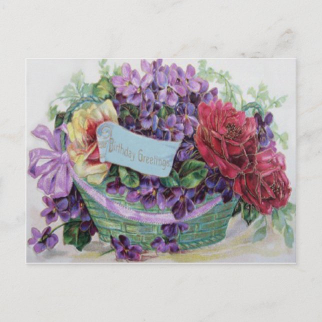 Voilet Rose Basket Floral Flowers Postcard (Front)