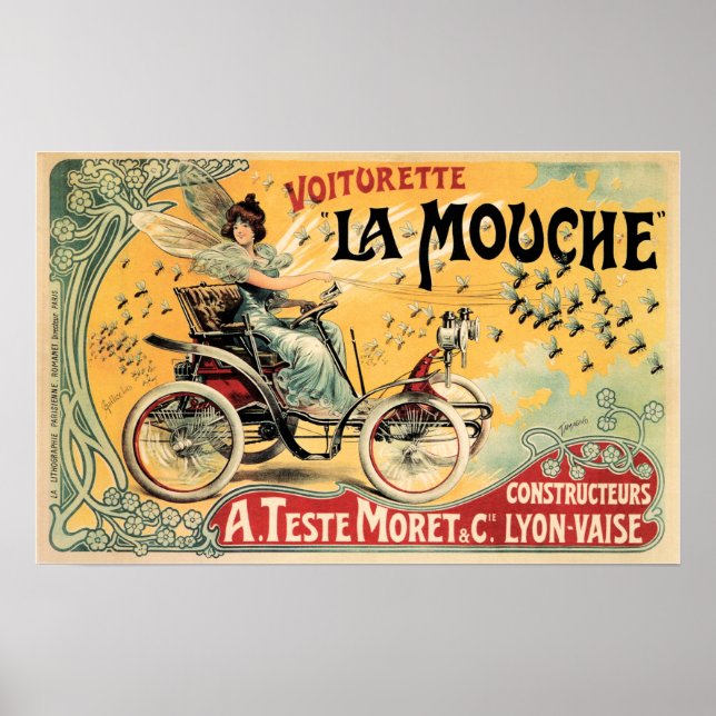 Voiturette La Mouche Automotive Vintage Car Poster (Front)