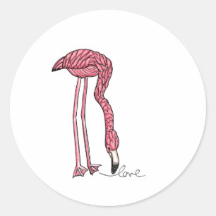 vol25- flamingo love classic round sticker