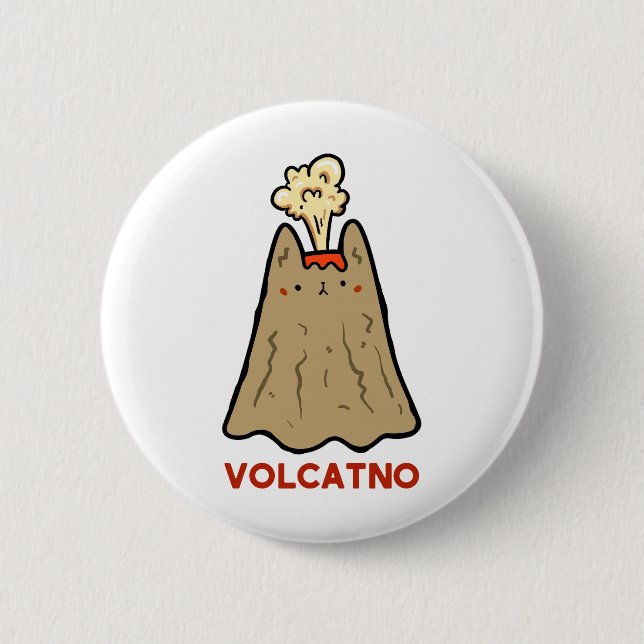 Vol-cat-no Cute Cat Pun Button Pin (Front)