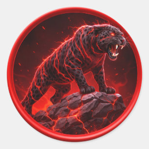 Volcanic Black Panther Poised On Glowing Rock Classic Round Sticker
