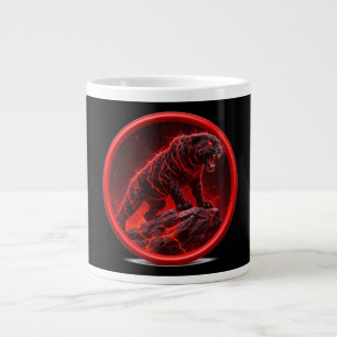 Volcanic Black Panther Poised On Glowing Rock Large Coffee Mug