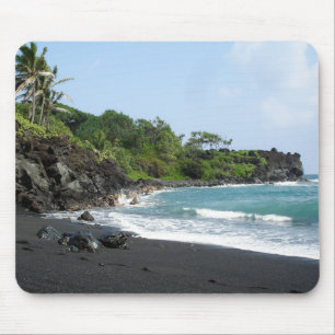 Volcanic black sand beach on Hawaii mousepad