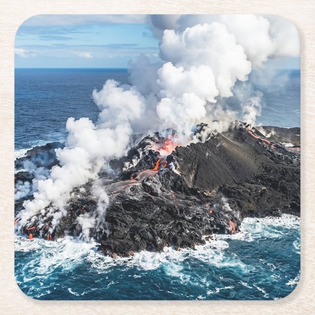 Volcanic Island Square Paper Coaster (Front)