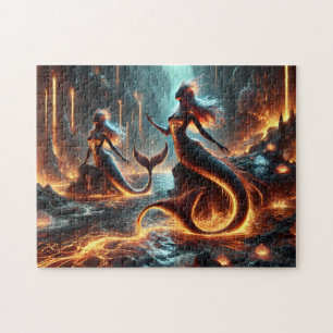 Volcanic Mermaid Lava Ocean Fantasy Art Jigsaw Puzzle