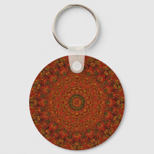 Volcanic Red Abstract Mandala Keychain