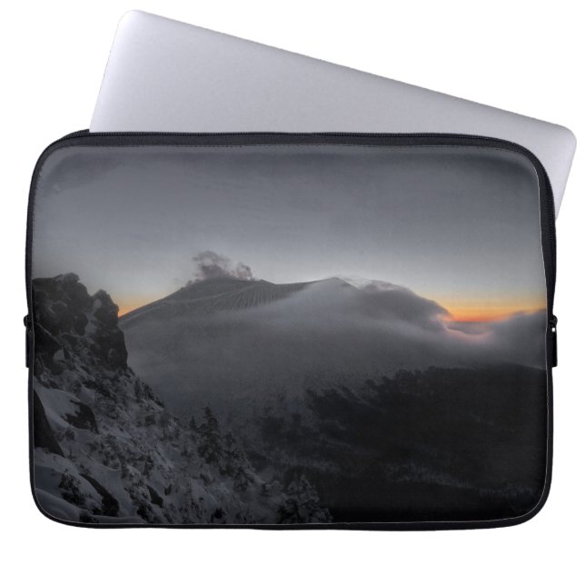 Volcanic Sunset Over Majestic Mountain Peaks Laptop Sleeve (Front)