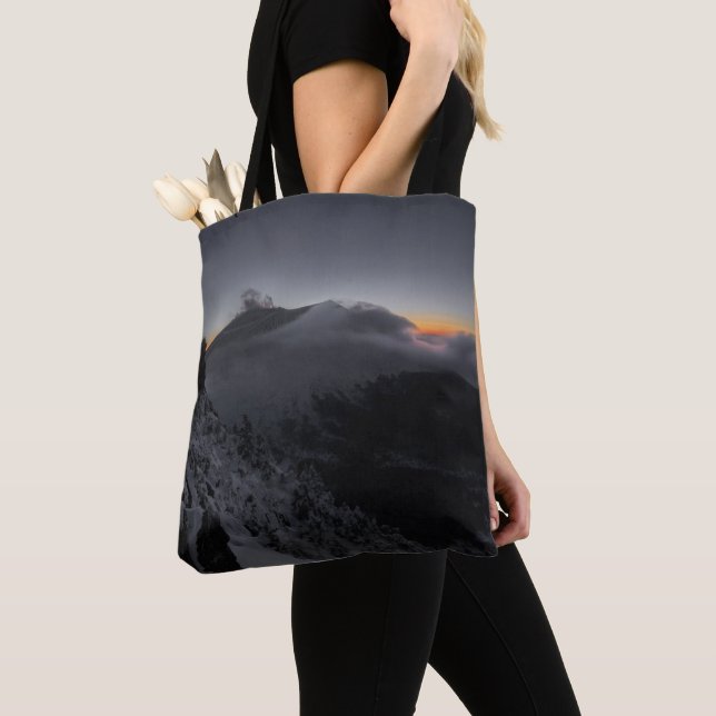 Volcanic Sunset Over Majestic Mountain Peaks Tote Bag (Close Up)