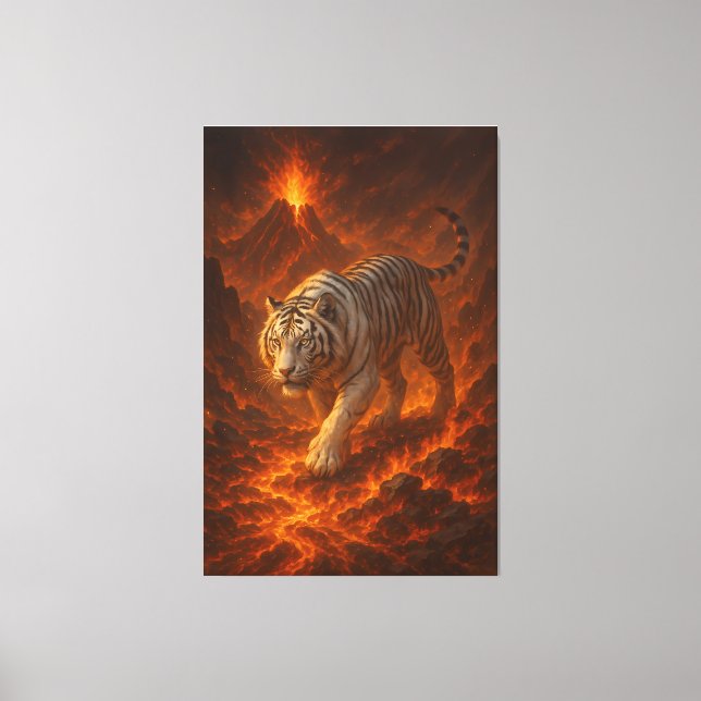 Volcanic White Tiger | Inferno King of the Fire Re Canvas Print (Front)