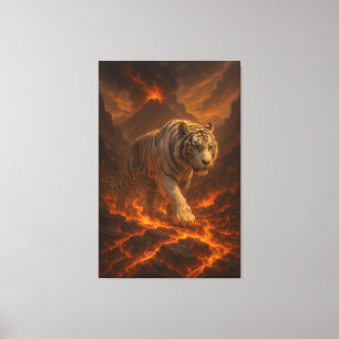 Volcanic White Tiger Inferno King of the Fire Re Canvas Print