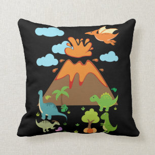 Volcano and Dino Boys Girls Funny Dinosaurs Cushion