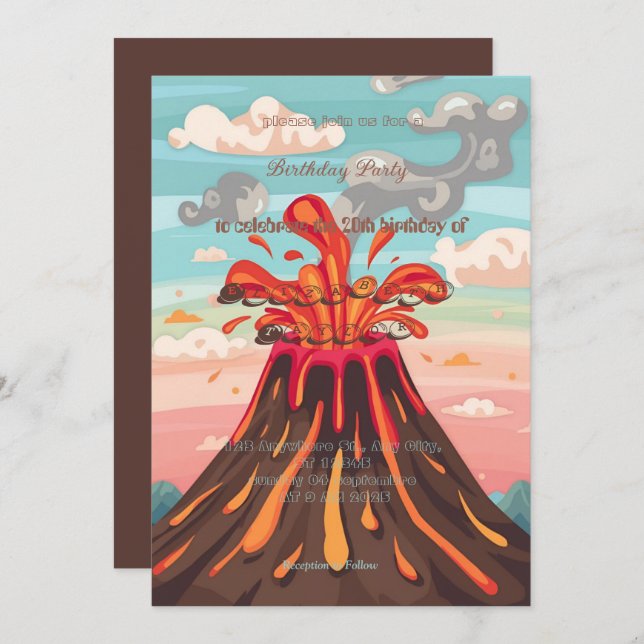 Volcano Birthday Invitation Party Fun (Front/Back)