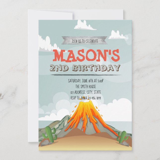 Volcano Birthday party invitation (Front)