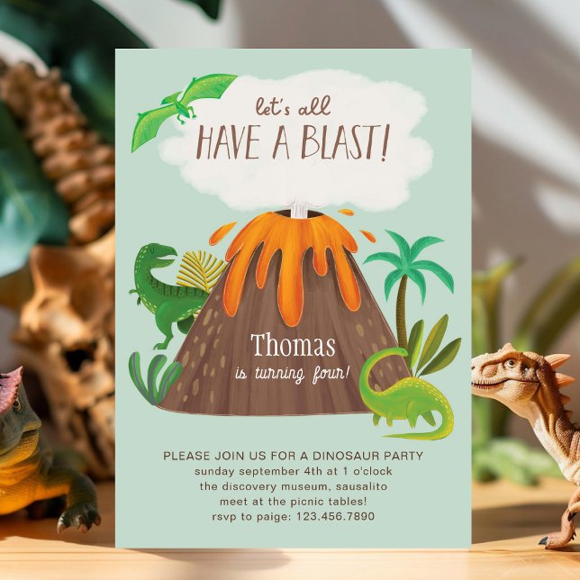 Volcano Cute Dinosaurs Jungle Birthday Party Kids  Invitation (Creator Uploaded)