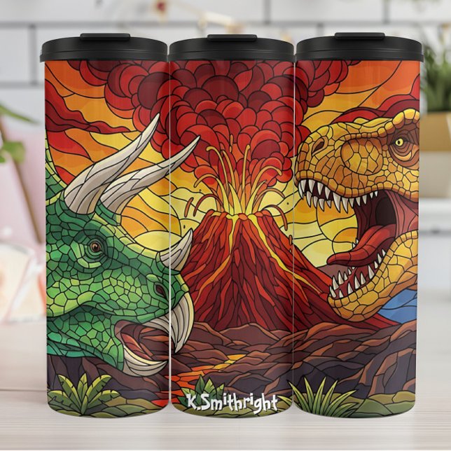 Volcano Dinosaurs Stained Glass Battle Thermal Tumbler (Creator Uploaded)