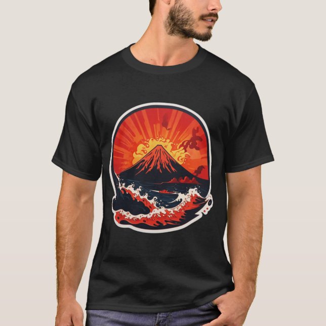 Volcano Eruption and Ocean in Hawaii T-Shirt (Front)