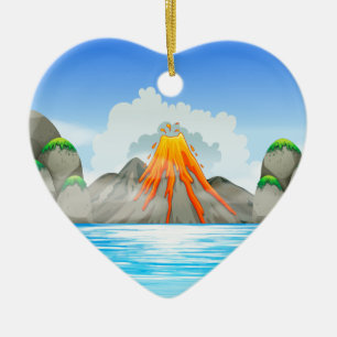 Volcano eruption at the lake ceramic tree decoration