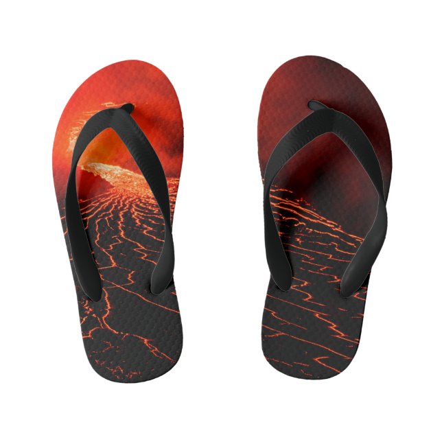volcano eruption kid's flip flops (Footbed)