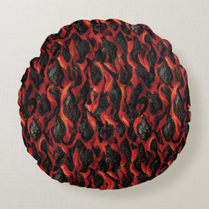 Volcano Eruption   Rock and Lava Repeating Pattern Round Cushion