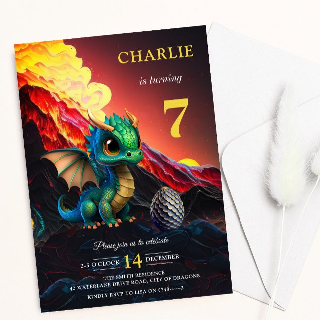 Volcano Fire Dragon Kid Boy's Birthday Invitation (Creator Uploaded)