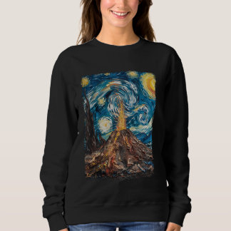 Volcano Geology Magma Lava Starry Night Painting Sweatshirt