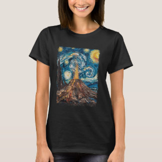 Volcano Geology Magma Lava Starry Night Painting T-Shirt