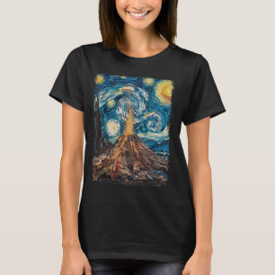 Volcano Geology Magma Lava Starry Night Painting T-Shirt