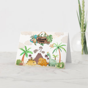 Volcano Hatching Soon Dinosaur Boy Baby Shower Thank You Card