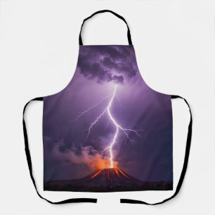 Volcano Lightning Eruption Dramatic Night Apron