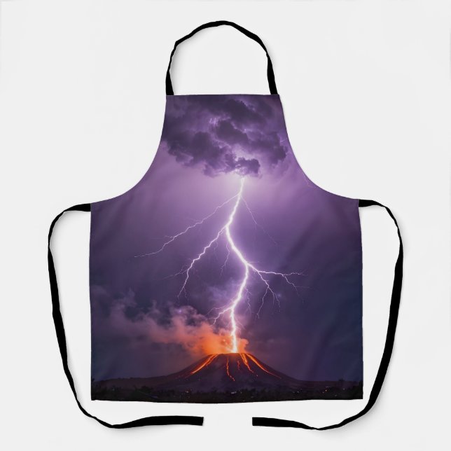 Volcano Lightning Eruption Dramatic Night Apron (Front)