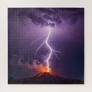 Volcano Lightning Eruption Dramatic Night Jigsaw Puzzle