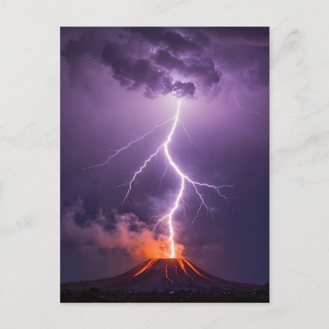 Volcano Lightning Eruption Dramatic Night Postcard (Front)