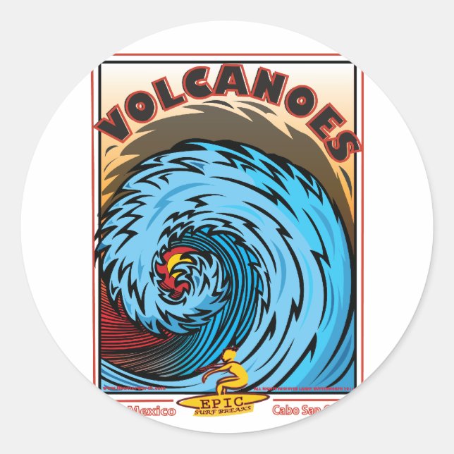 VOLCANOES BAJA MEXICO SURFING CLASSIC ROUND STICKER (Front)