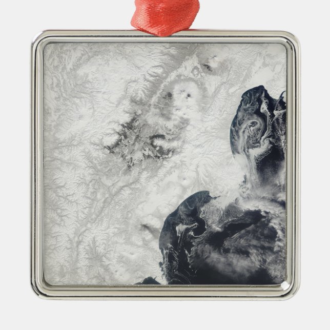 Volcanoes in central Kamchatka Peninsula Metal Tree Decoration (Front)