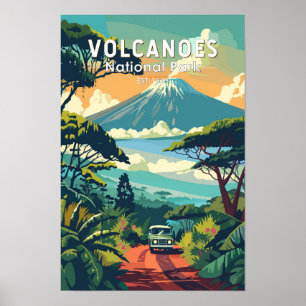 Volcanoes National Park Rwanda Travel Art Vintage Poster