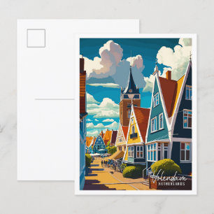 Volendam Netherlands vintage travel illustration Postcard