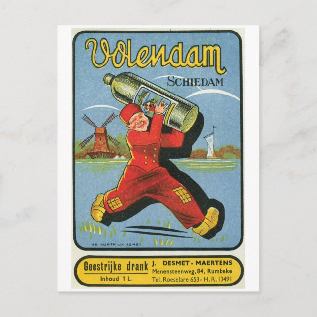 Volendam Schiedam Drank Dutch Windmill Vintage Art Postcard (Front)