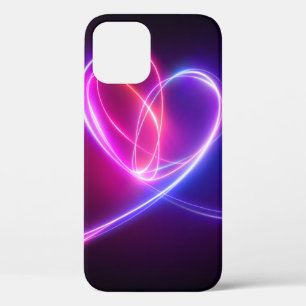 Volet pink neon light drawing. Abstract heart dood iPhone 12 Case