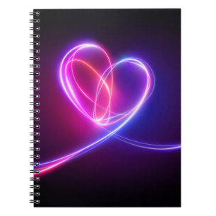 Volet pink neon light drawing. Abstract heart dood Notebook