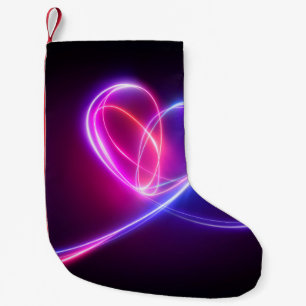 Volet pink neon light drawing. Abstract heart dood Small Christmas Stocking