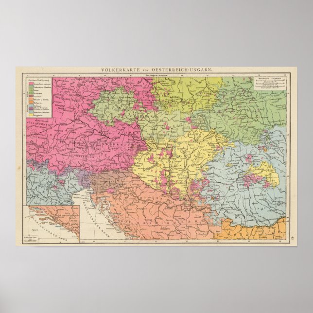 Volkerkarte v Oesterreich Ungarn, Austria Hungary Poster (Front)