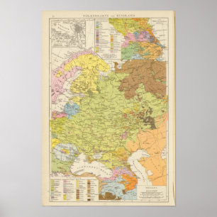 Volkerkarte von Russland - Map of Russia Poster